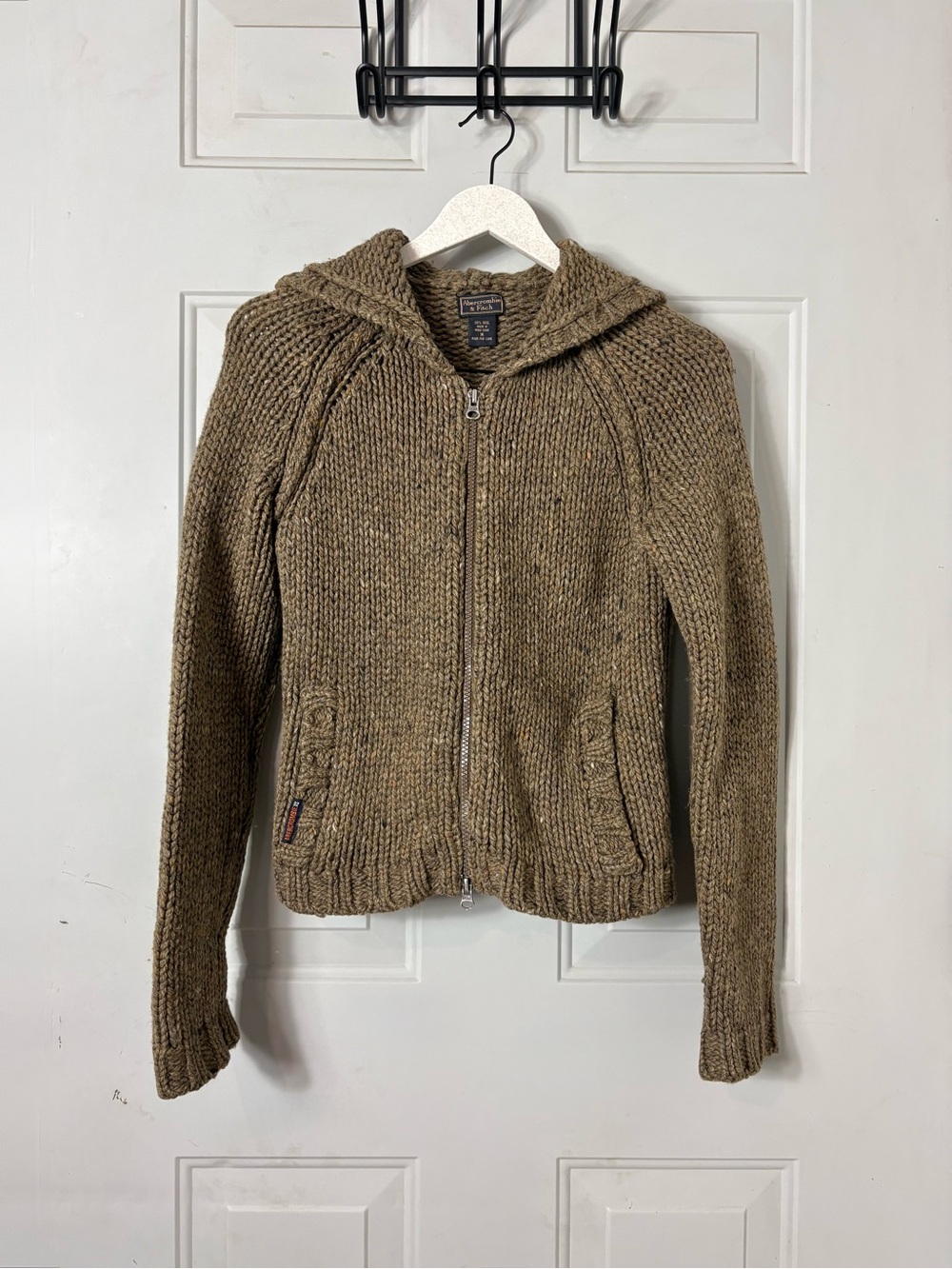 Abercrombie & Fitch Vintage 90s 100% Wool Chunky Zip Up Hooded Cardigan Medium